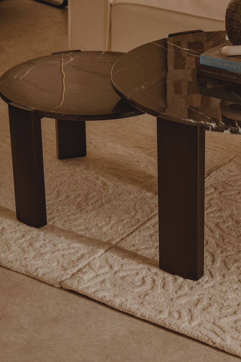 Black Round Marble Top Large Coffee Table with Black Acacia Legs | Palermo