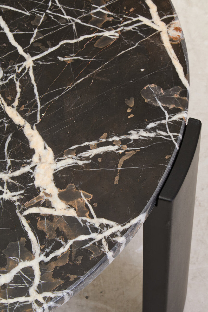 Black Round Marble Top Large Coffee Table with Black Acacia Legs | Palermo