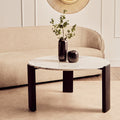 White Round Marble Top Large Coffee Table with Black Acacia Legs | Palermo