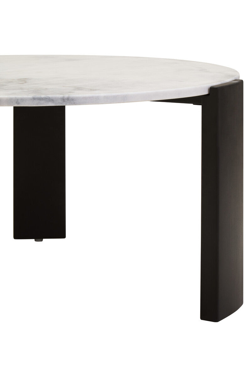 White Round Marble Top Large Coffee Table with Black Acacia Legs | Palermo