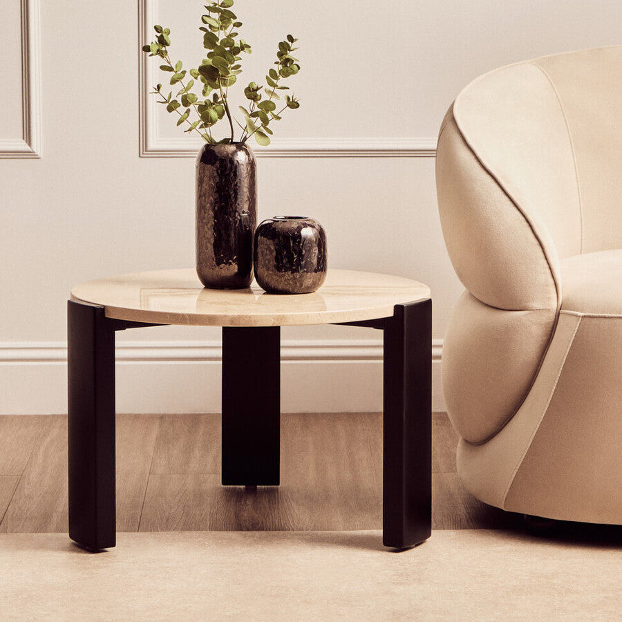 Cream Round Marble Top Large Coffee Table with Small Acacia Legs | Palermo