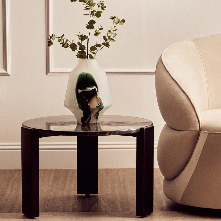 Black Round Marble Top Small Coffee Table with Black Acacia Legs | Palermo
