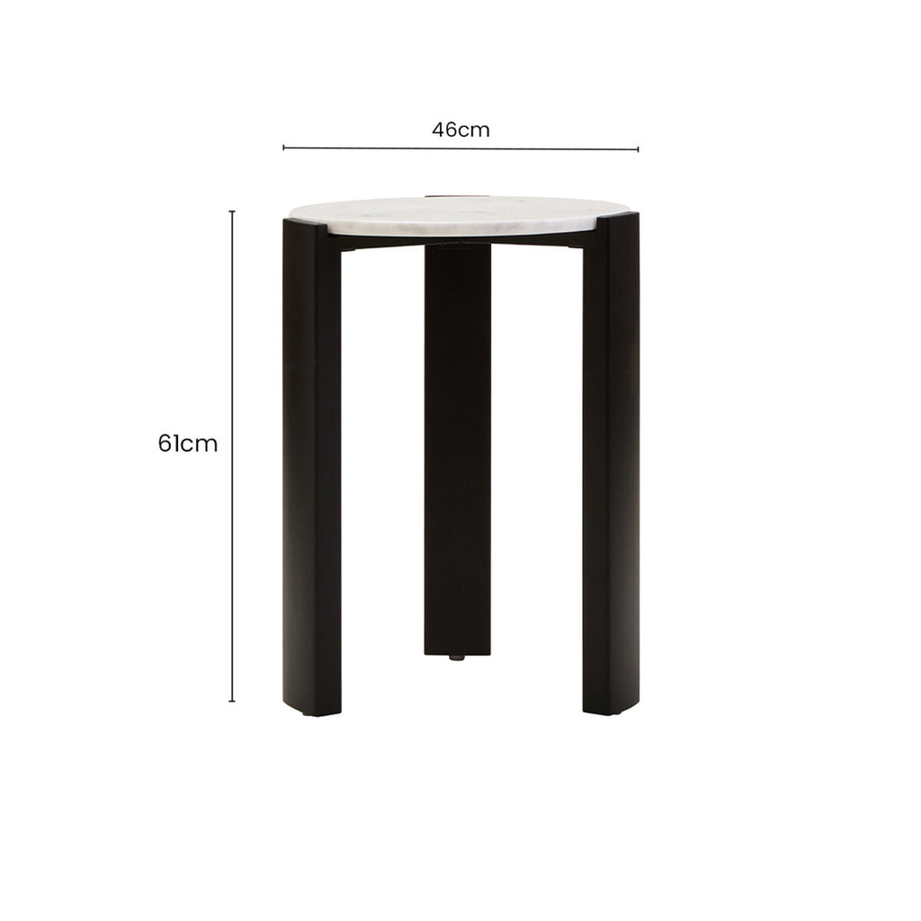 White Marble Top Round Side Table with Black Acacia Wood Legs | Palermo