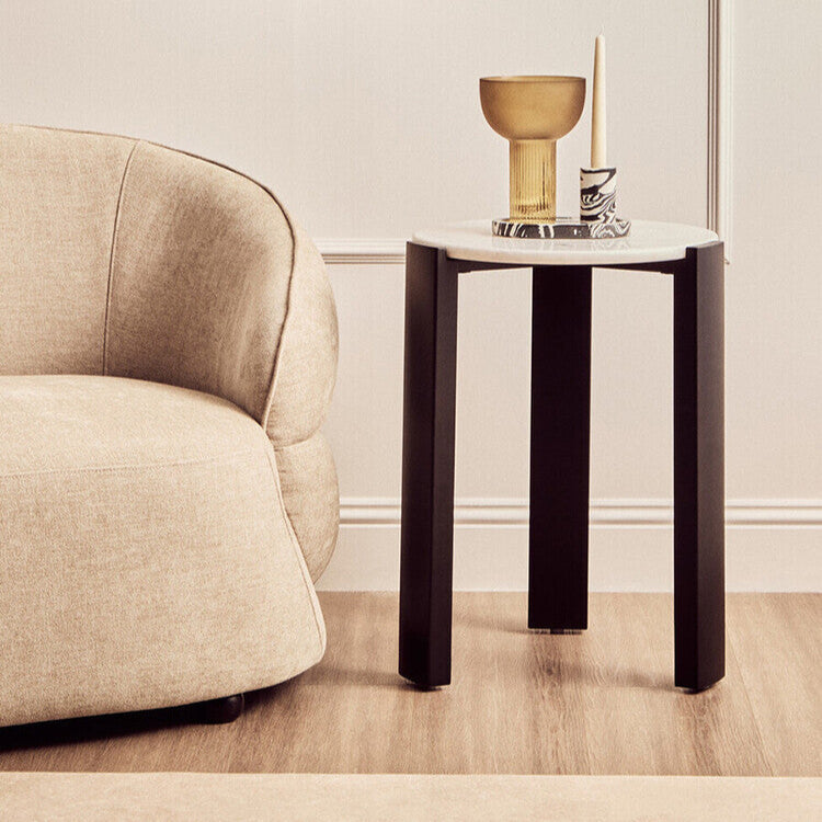 White Marble Top Round Side Table with Black Acacia Wood Legs | Palermo
