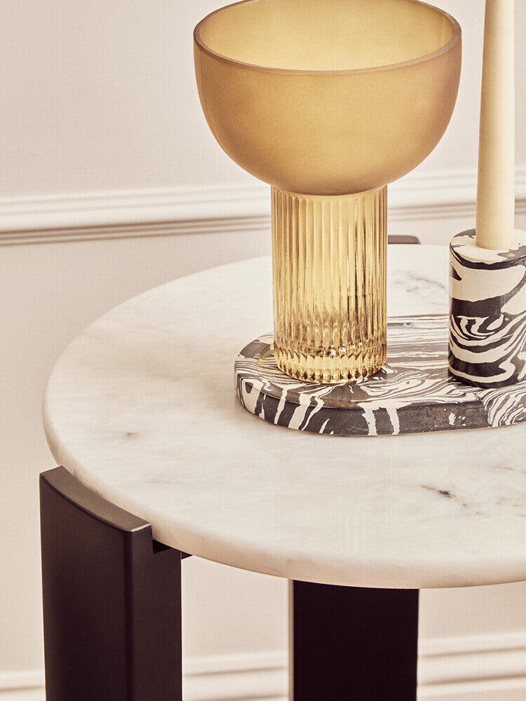 White Marble Top Round Side Table with Black Acacia Wood Legs | Palermo