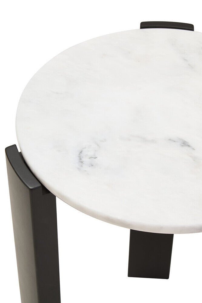 White Marble Top Round Side Table with Black Acacia Wood Legs | Palermo