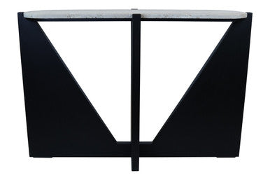 Cream Travertine Top Console Table with Black Acacia Wood Frame | Winton
