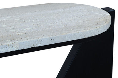 Cream Travertine Top Console Table with Black Acacia Wood Frame | Winton