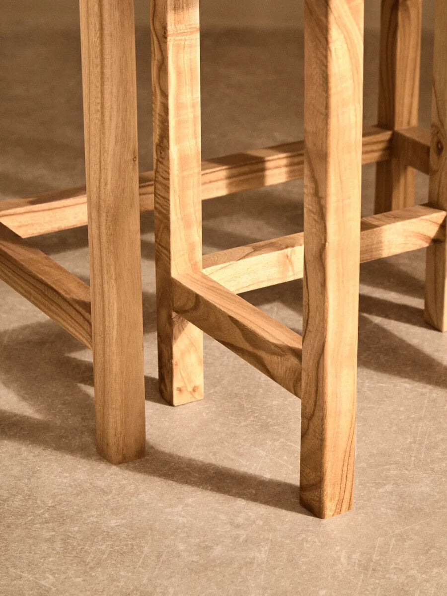 Set of 2 Large White Marble Top Nesting Side Tables with Natural Wood Frames | Womad