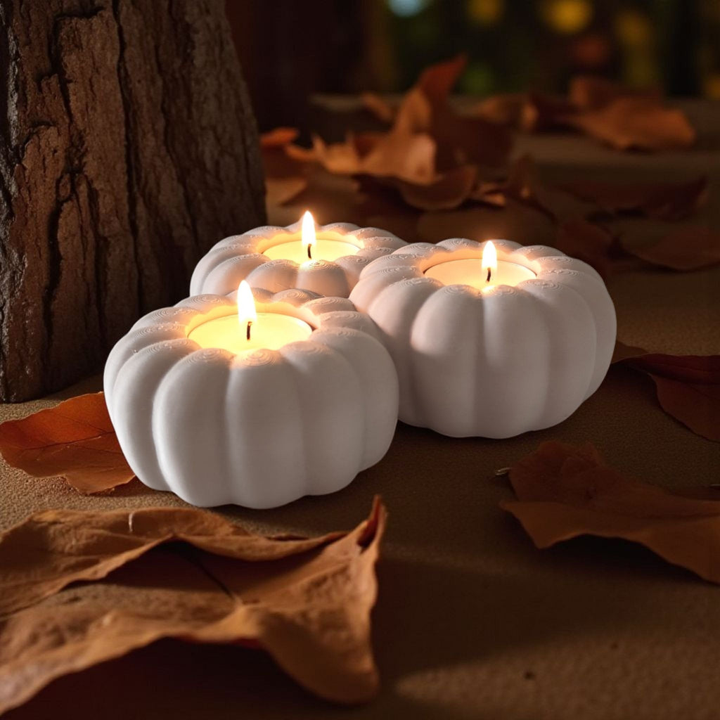 Autumnal Pumpkin Tealight Holder | Triple Tealight Design | Cozy Fall Decor