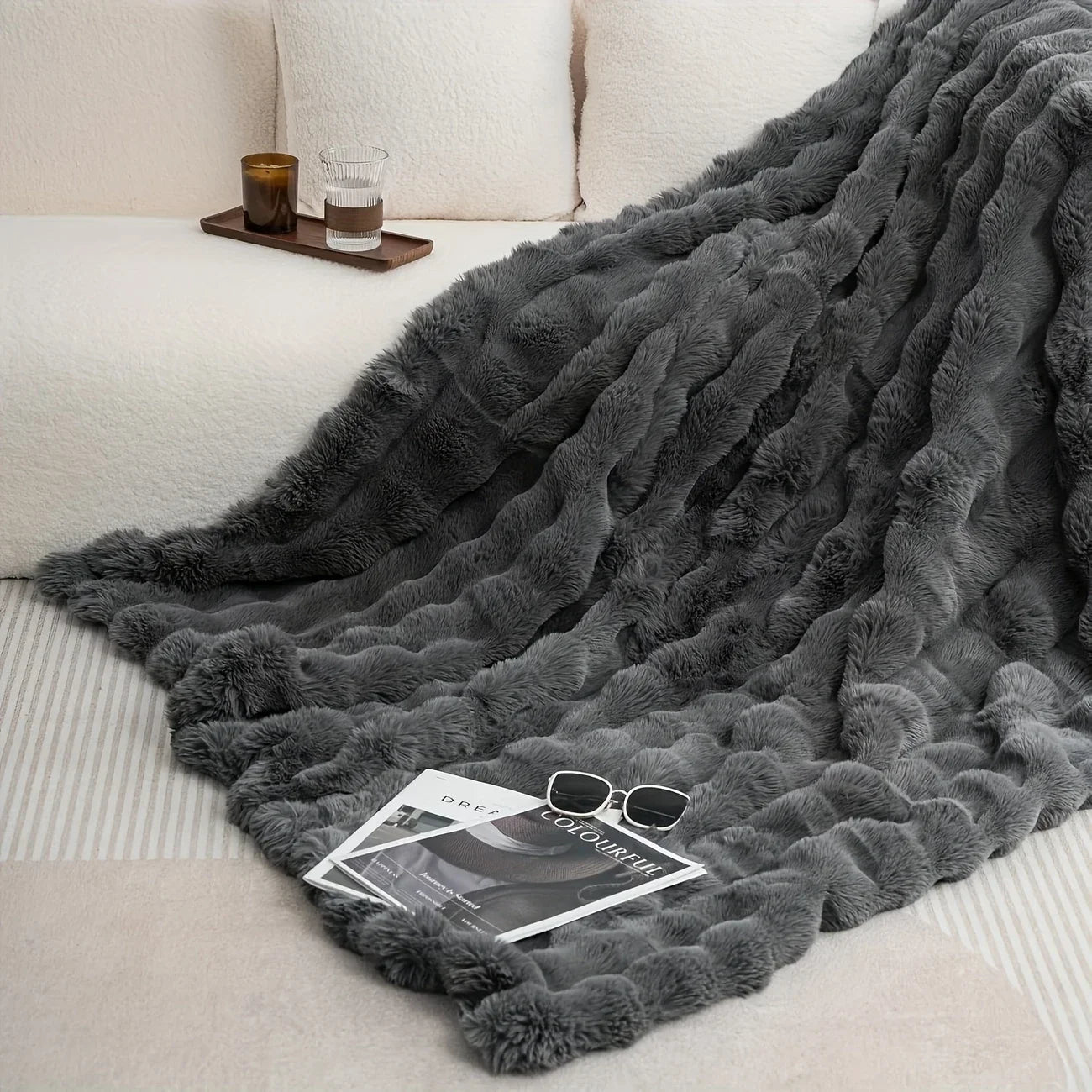 Faux Rabbit Fur Bubble Blanket