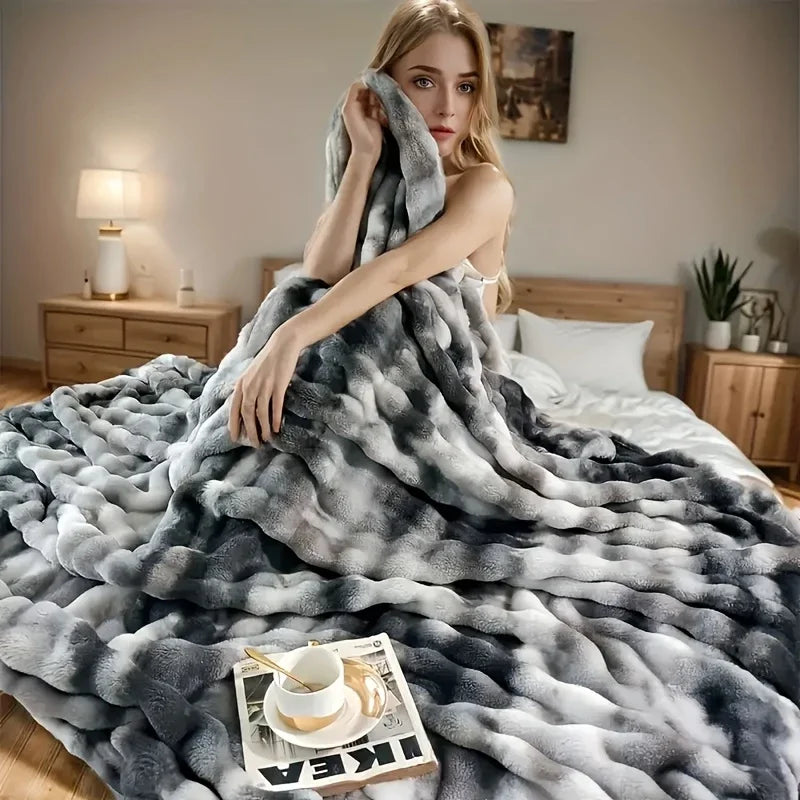 Faux Rabbit Fur Bubble Blanket
