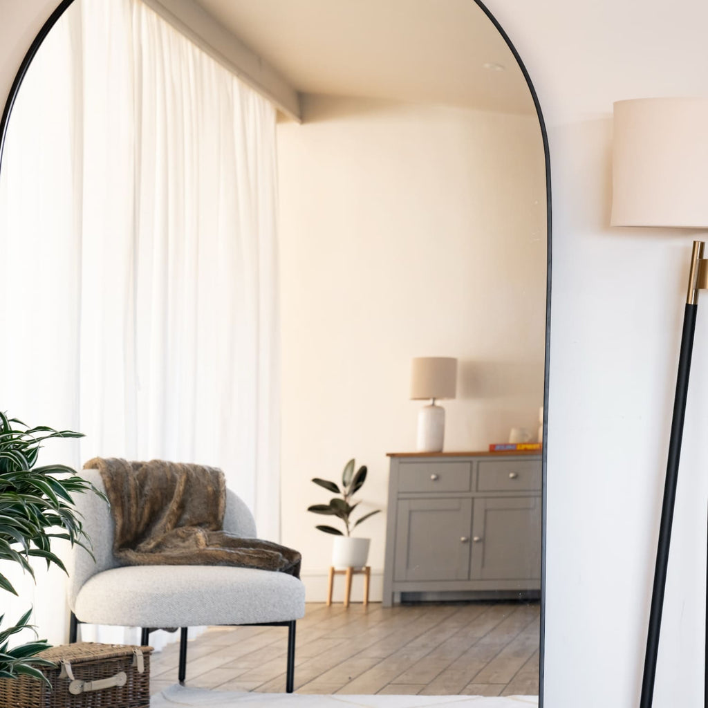 Akiko - Full Length Black Metal Arched Mirror - 180cm x 105cm.
