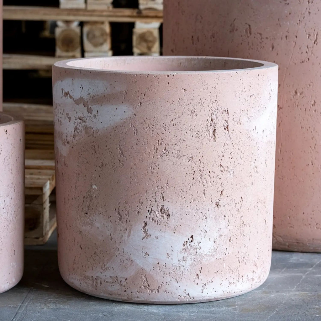Aurella | Blushstone – 20cm Medium Concrete Cylinder Planter – 4L Round Plant Pot