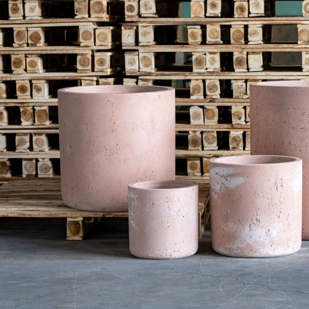 Aurella | Blushstone – 20cm Medium Concrete Cylinder Planter – 4L Round Plant Pot