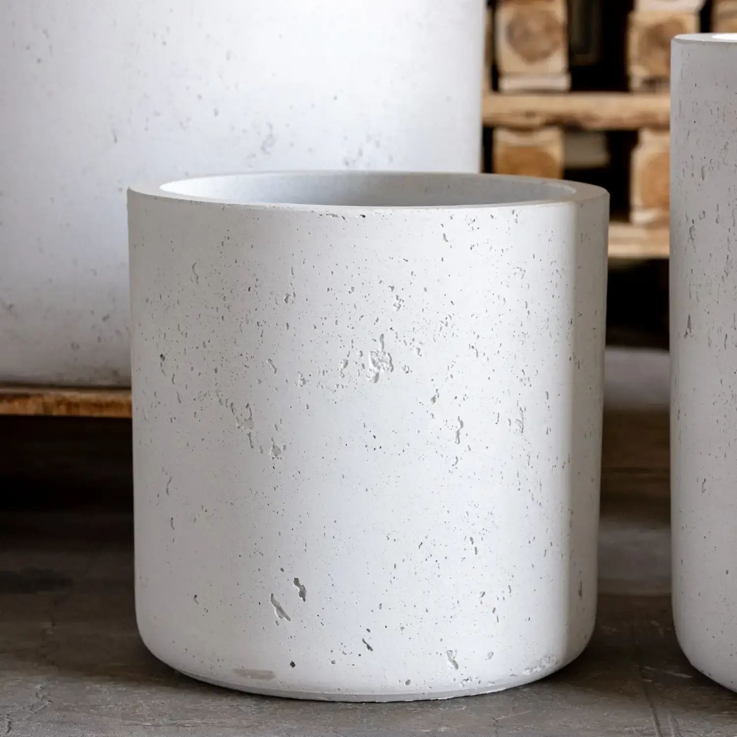 Aurella | White Mist – 55cm Extra Large Concrete Cylinder Planter – 93L Round Plant Pot