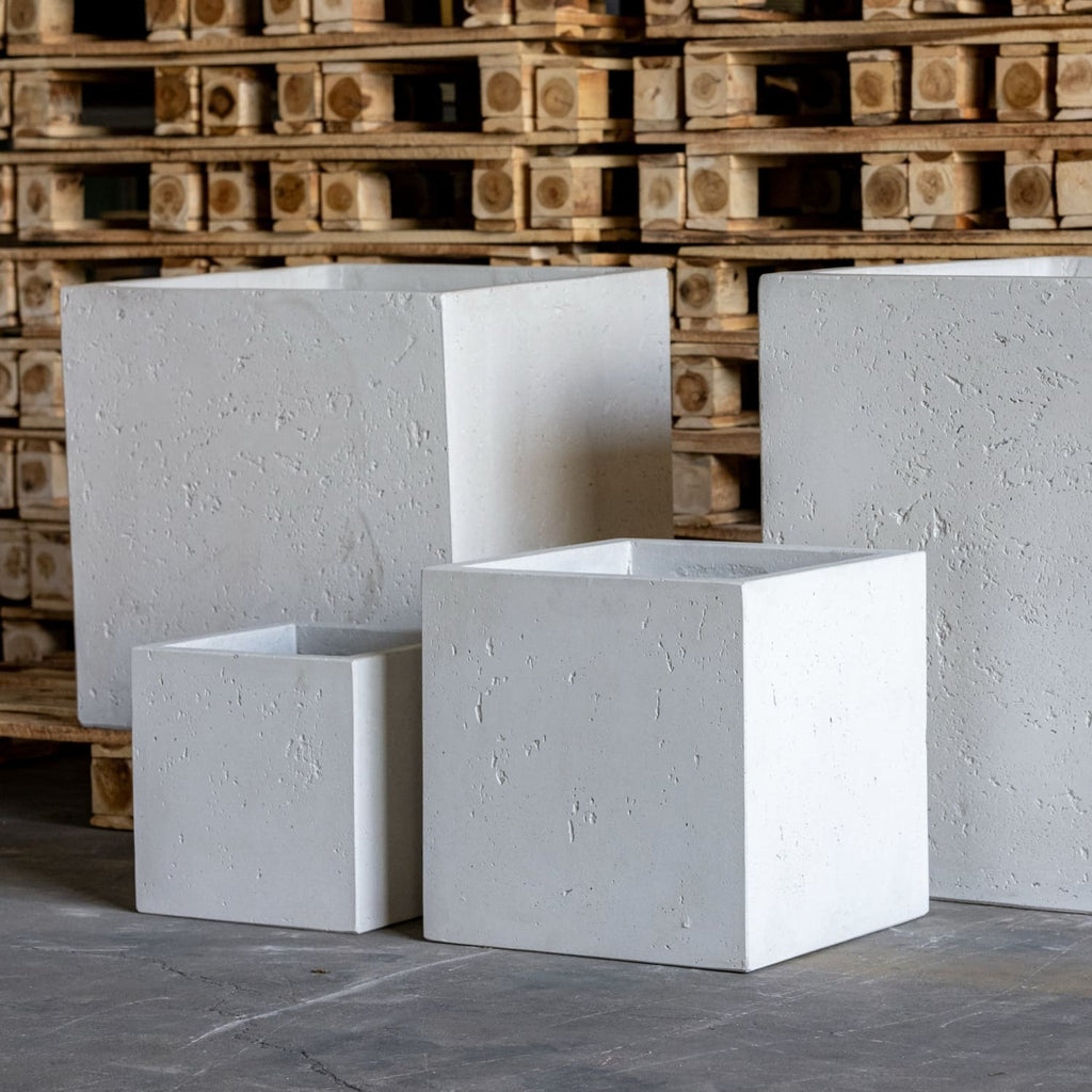 Cubrosa | White Mist – 20cm Medium Square Concrete Planter – 4L Block Plant Pot