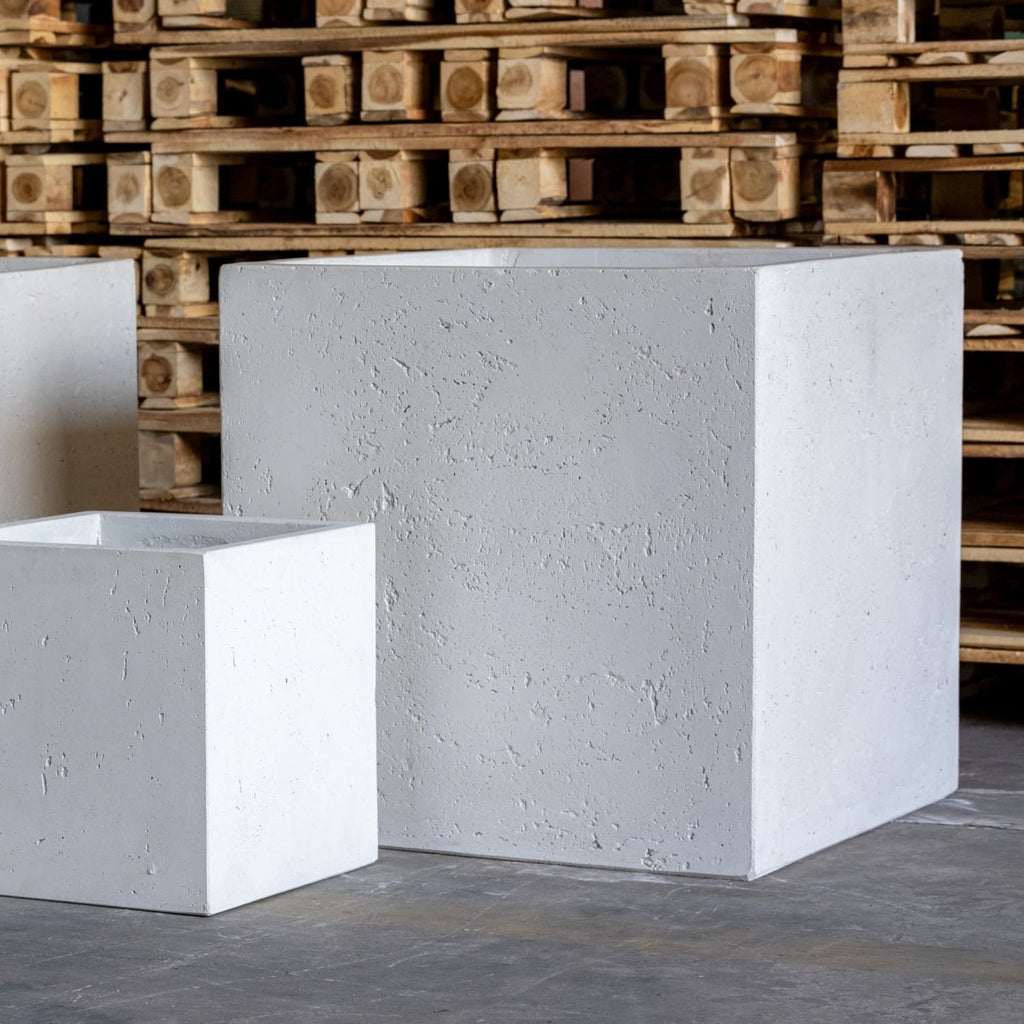 Cubrosa | White Mist – 20cm Medium Square Concrete Planter – 4L Block Plant Pot