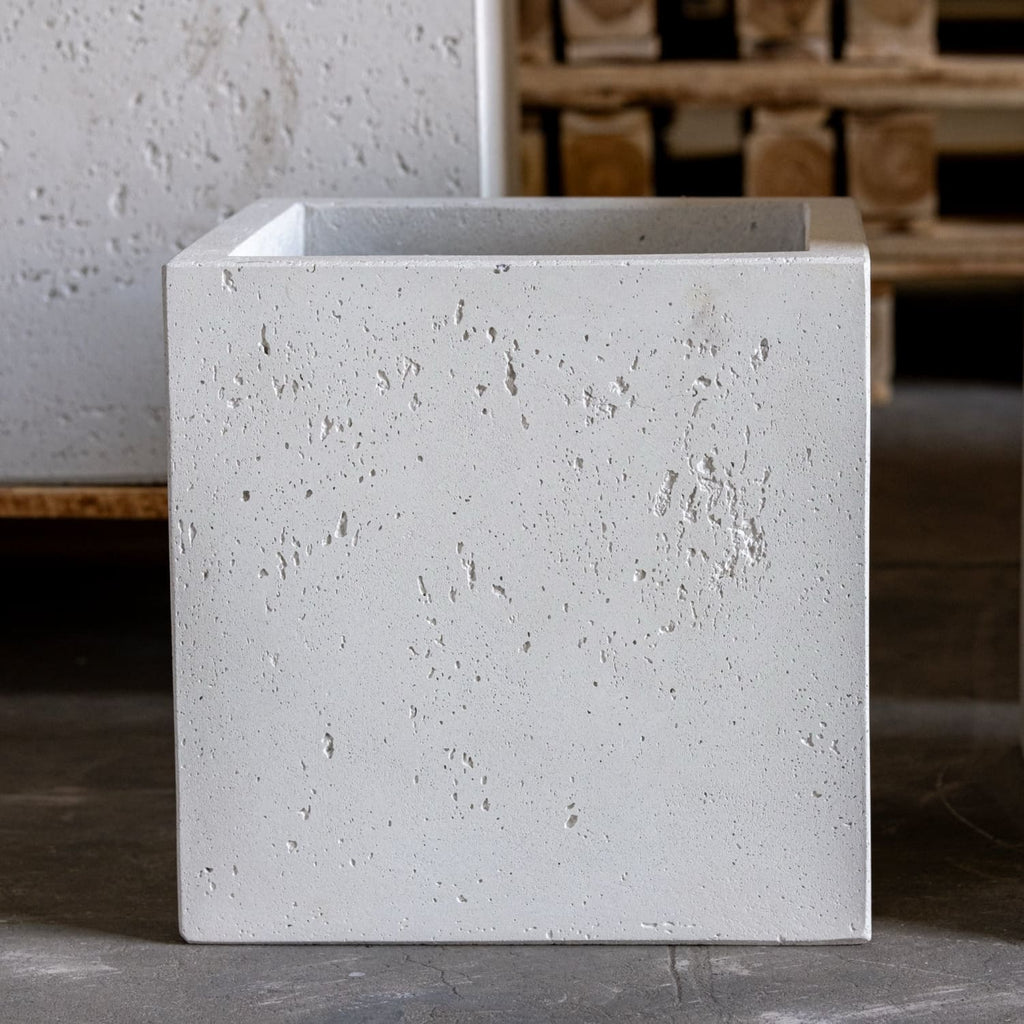 Cubrosa | White Mist – 20cm Medium Square Concrete Planter – 4L Block Plant Pot