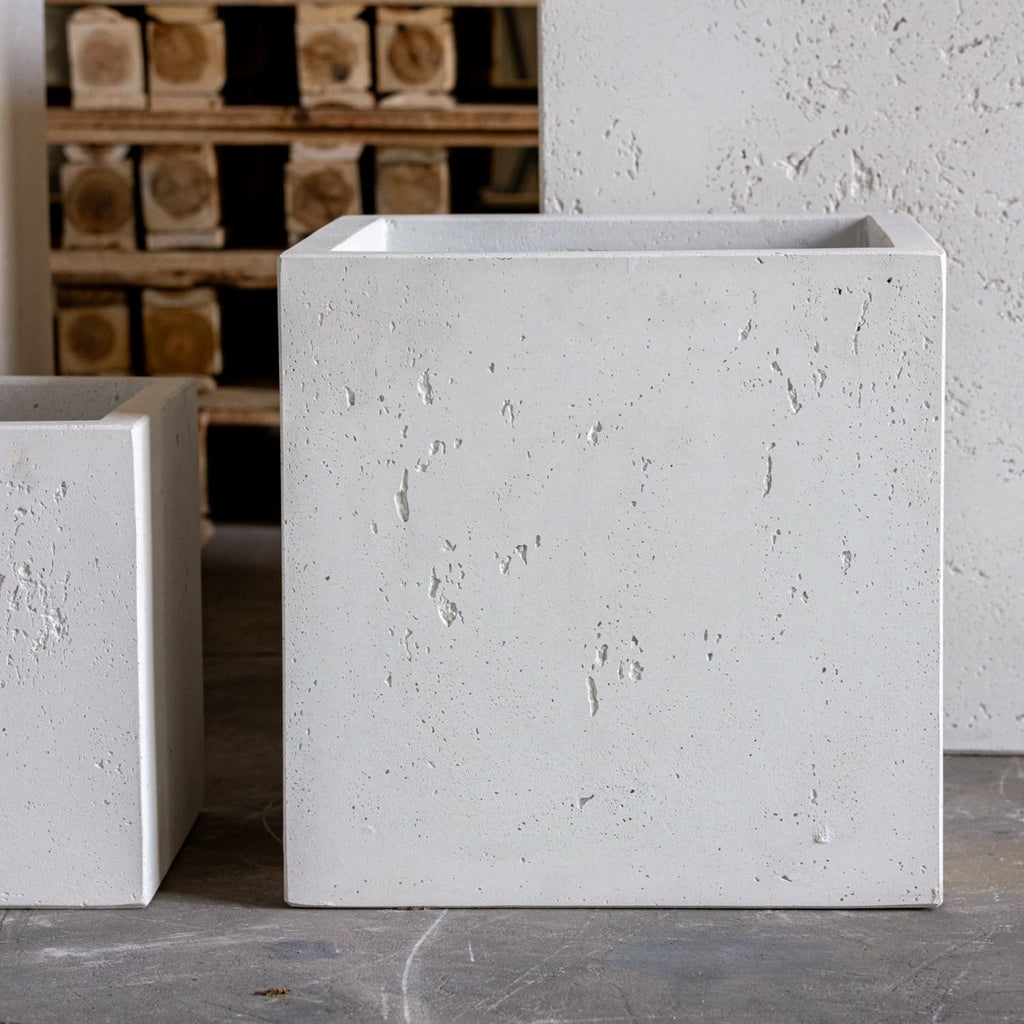 Cubrosa | White Mist – 20cm Medium Square Concrete Planter – 4L Block Plant Pot