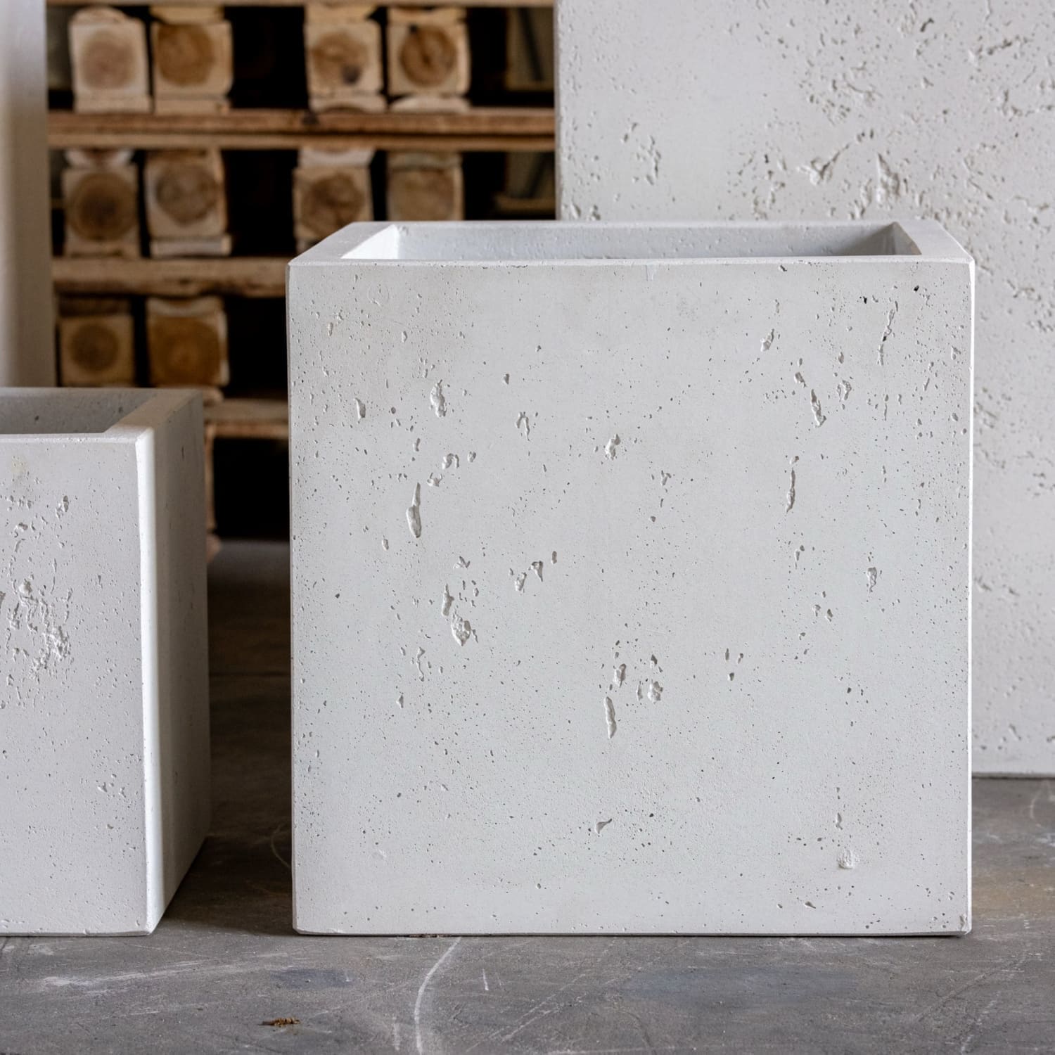 Cubrosa | White Mist – 20cm Medium Square Concrete Planter – 4L Block Plant Pot