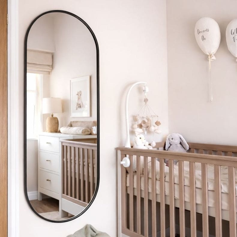 Emi - Full Length Black Metal Runway Oval Mirror - 150cm x 60cm