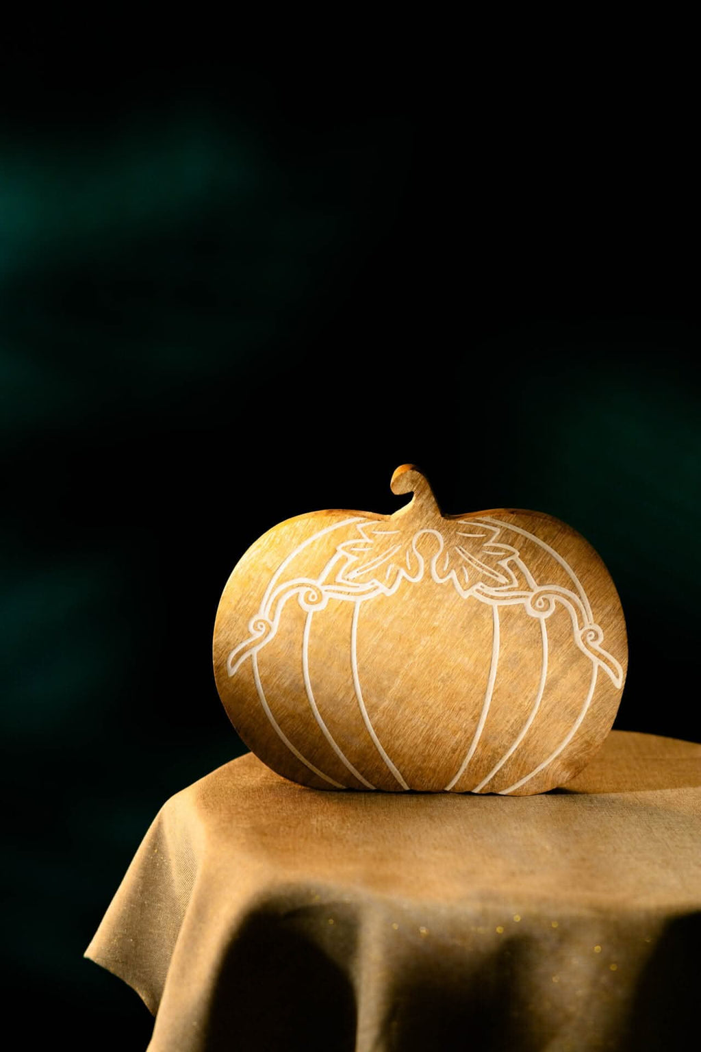 Autumn Wooden Pumpkin Ornament Handmade Mango Wood Décor 25cm