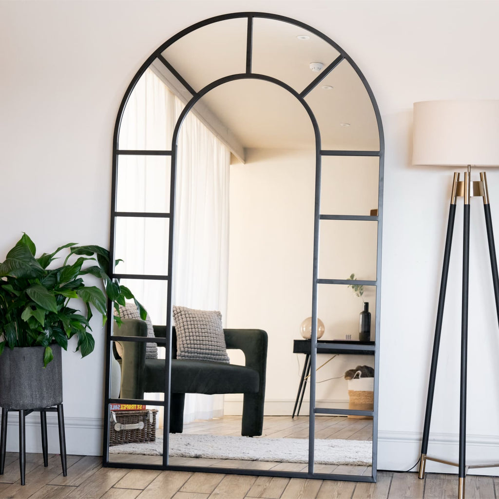 Mio- Full Length Black Metal Arched Window Mirror - 200cm x 120cm