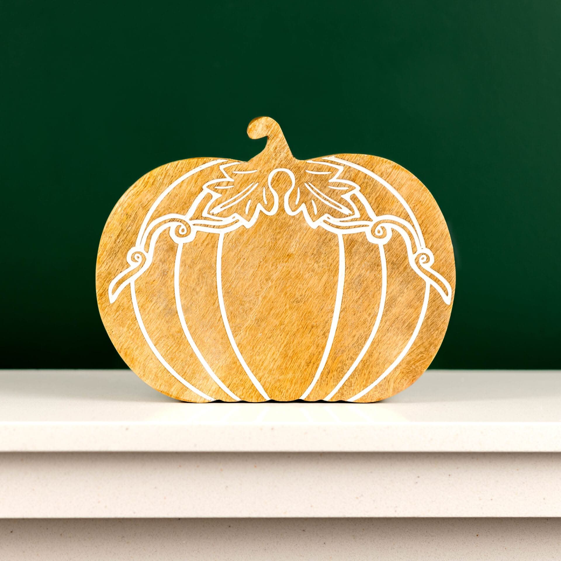 Autumn Wooden Pumpkin Ornament Handmade Mango Wood Décor 25cm