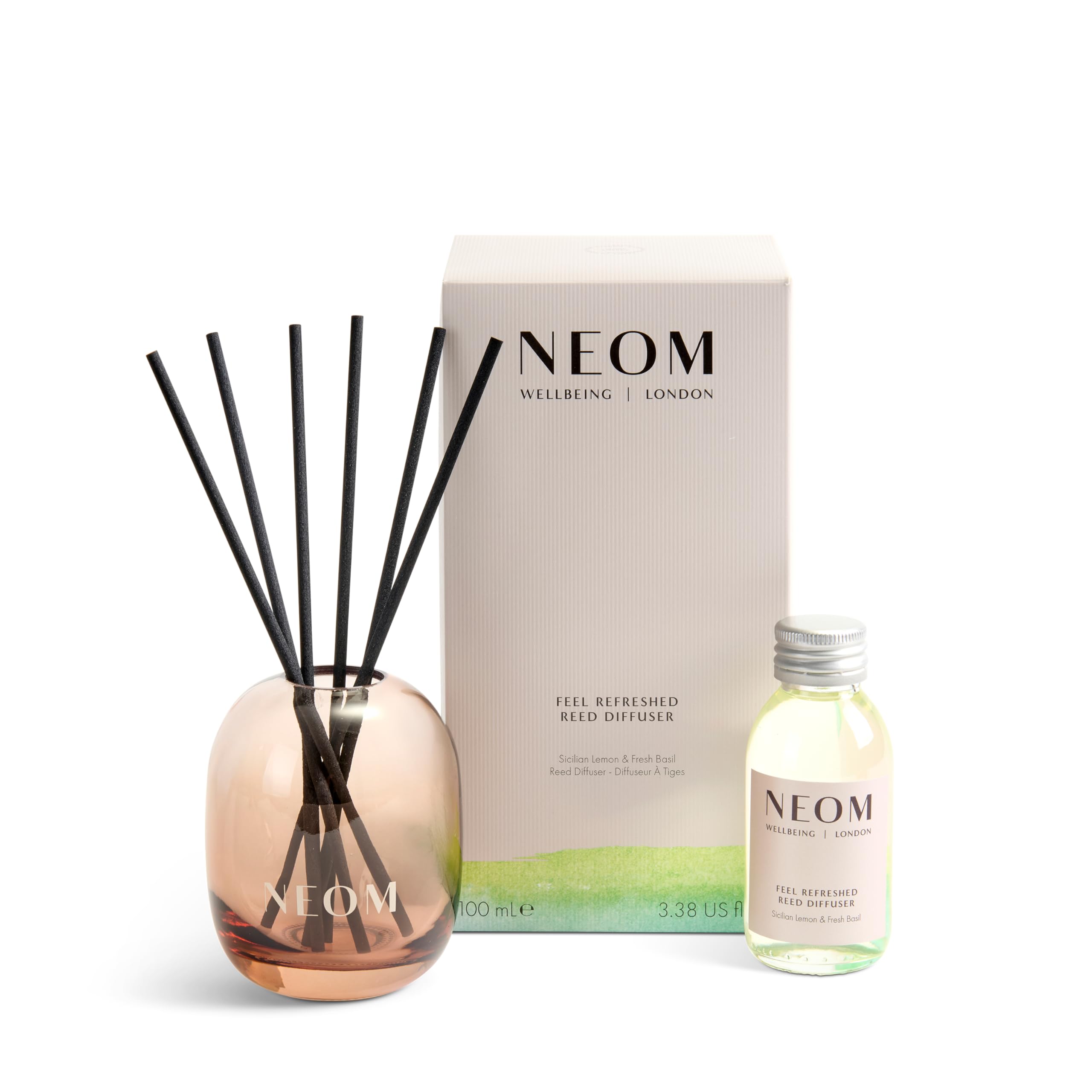 NEOM Feel Refreshed Reed Diffuser 100ml – Sicilian Lemon & Basil | 100% Natural Fragrances