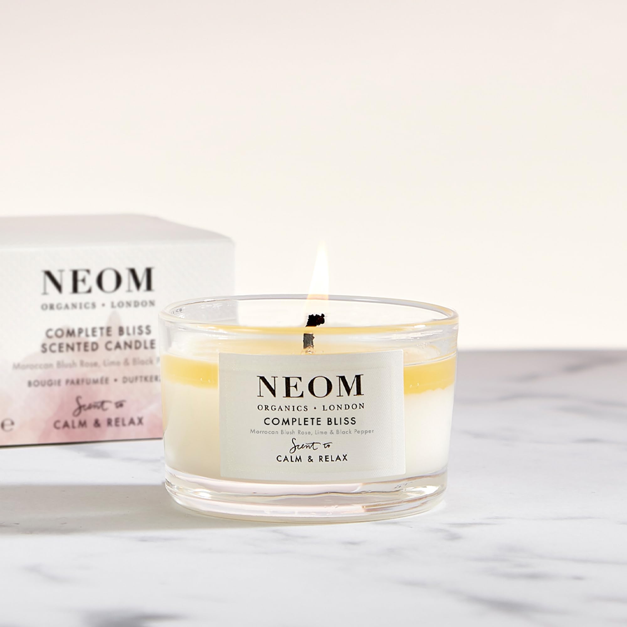 NEOM Complete Bliss Travel Candle – Blush Rose, Lime & Black Pepper