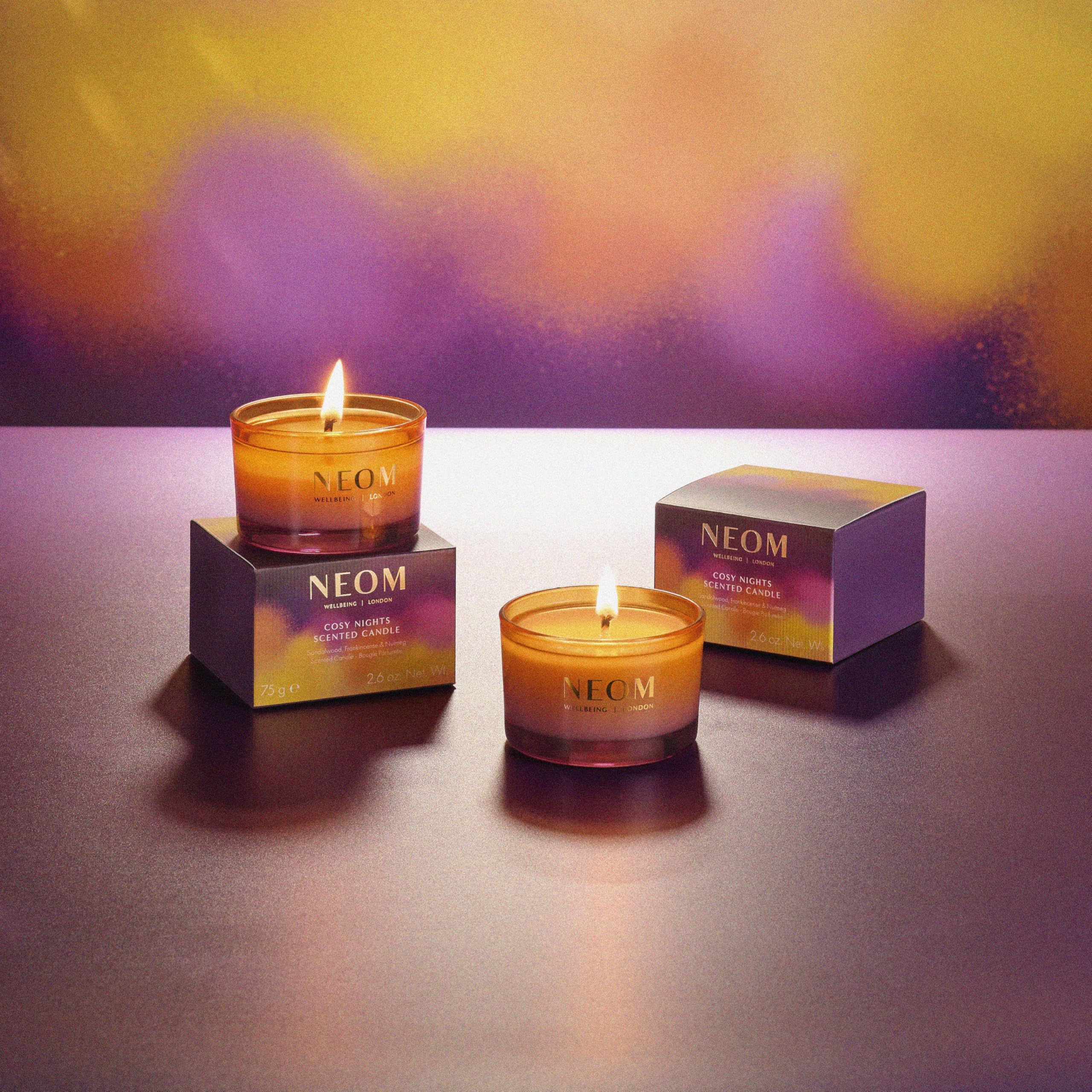NEOM Cosy Nights Candle Travel Size – Sandalwood, Frankincense & Nutmeg | 100% Natural Wax & Fragrances | Relaxing