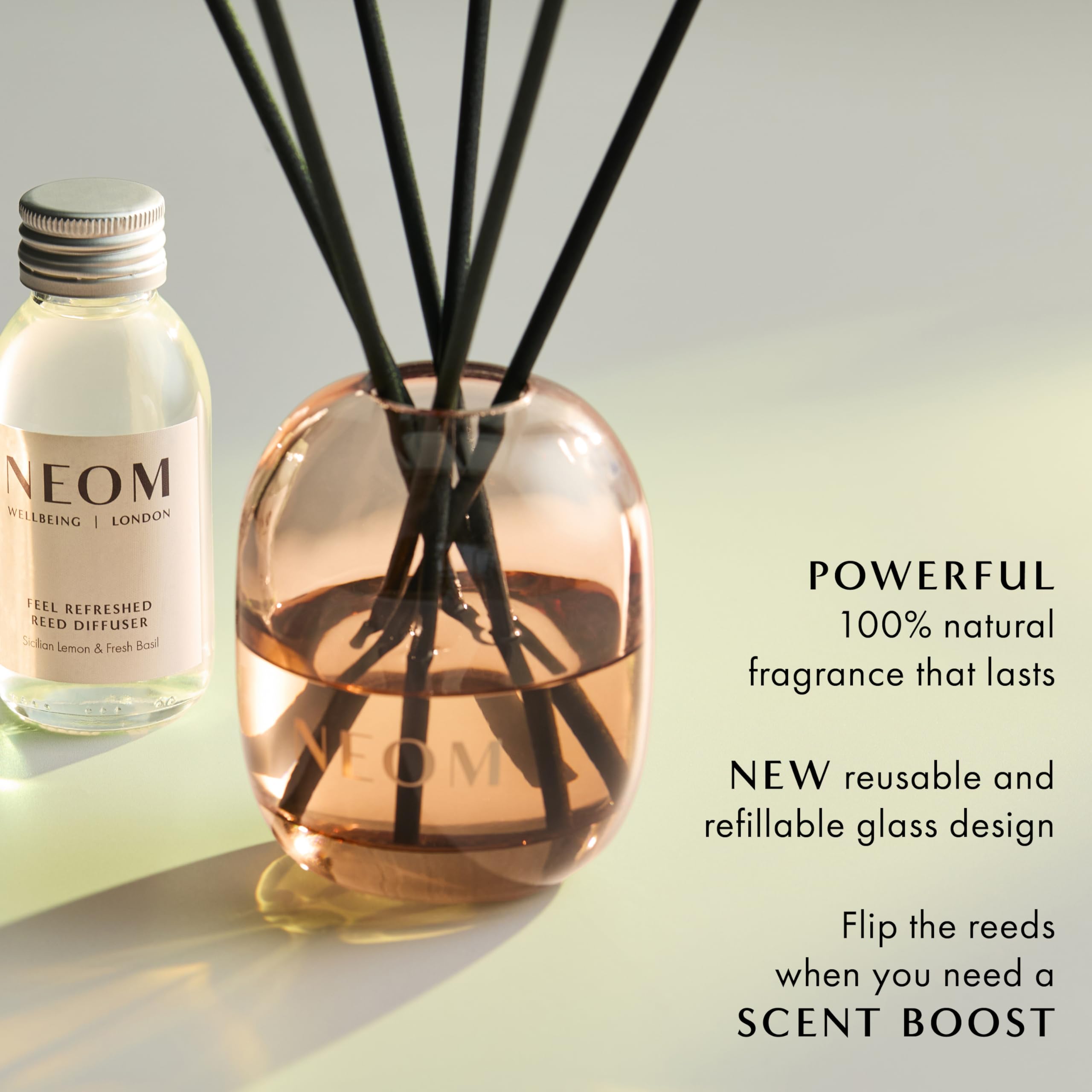 NEOM Feel Refreshed Reed Diffuser 100ml – Sicilian Lemon & Basil | 100% Natural Fragrances