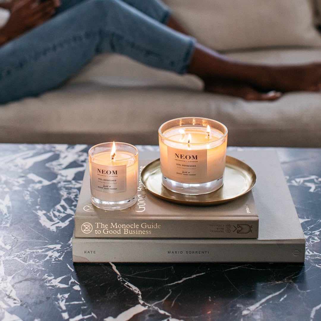 Neom Feel Refreshed Scented Candle | Lemon & Basil | 1 Wick, 185g, 35h Burn
