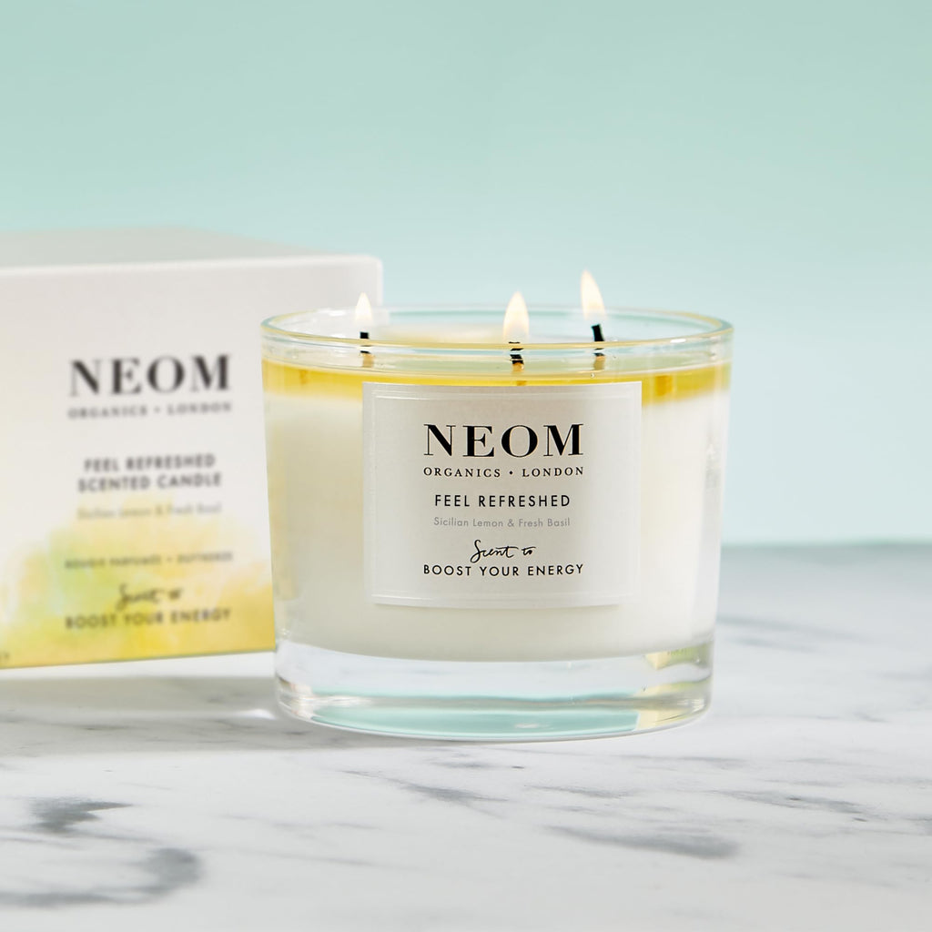 NEOM Feel Refreshed 3 Wick Candle - Lemon & Basil | Essential Oil Aromatherapy