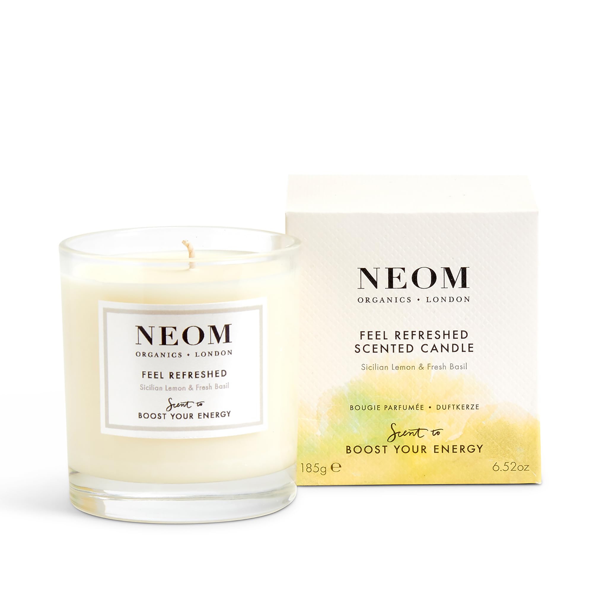 Neom Feel Refreshed Scented Candle | Lemon & Basil | 1 Wick, 185g, 35h Burn