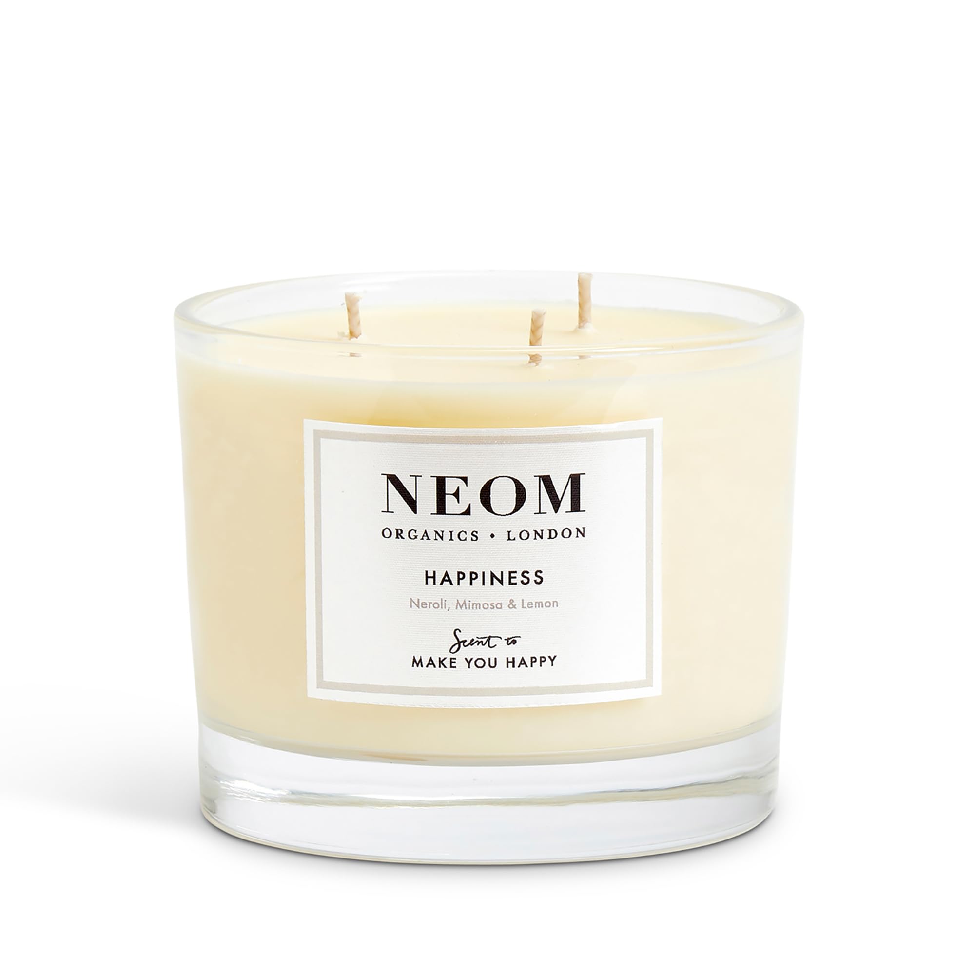 NEOM Happiness 3-Wick Scented Candle | Neroli, Mimosa & Lemon – Essential Oil Aromatherapy