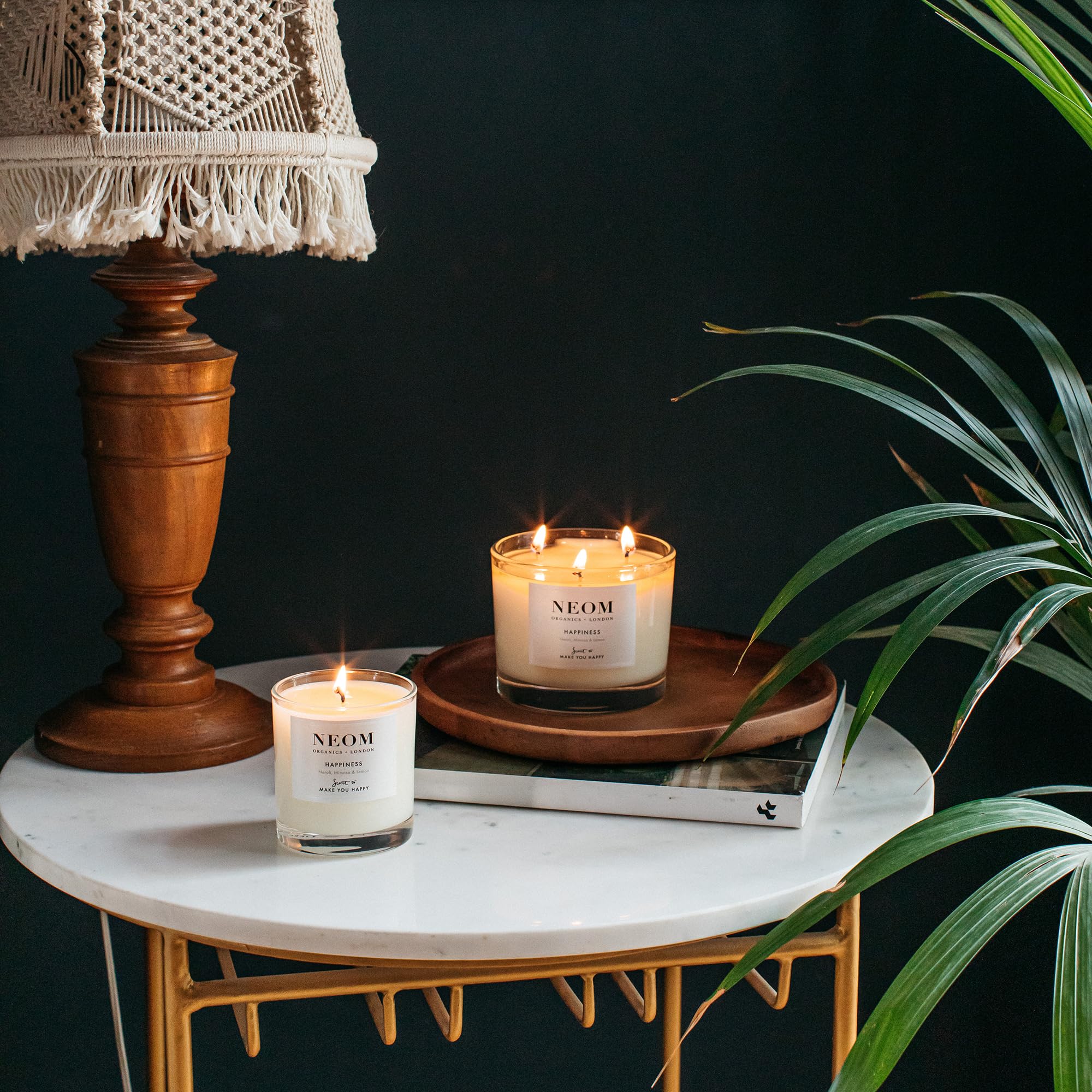 NEOM Happiness 3-Wick Scented Candle | Neroli, Mimosa & Lemon – Essential Oil Aromatherapy