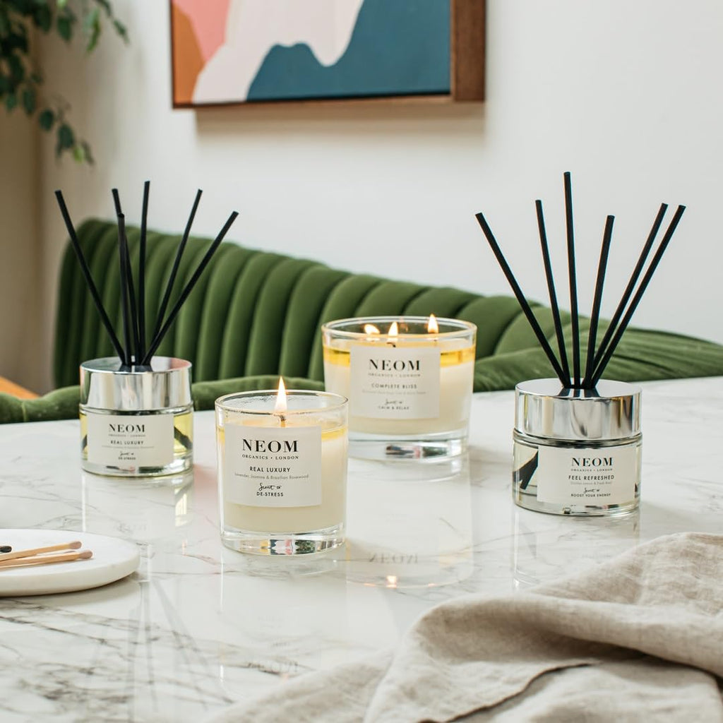 NEOM Happiness 3-Wick Scented Candle | Neroli, Mimosa & Lemon – Essential Oil Aromatherapy