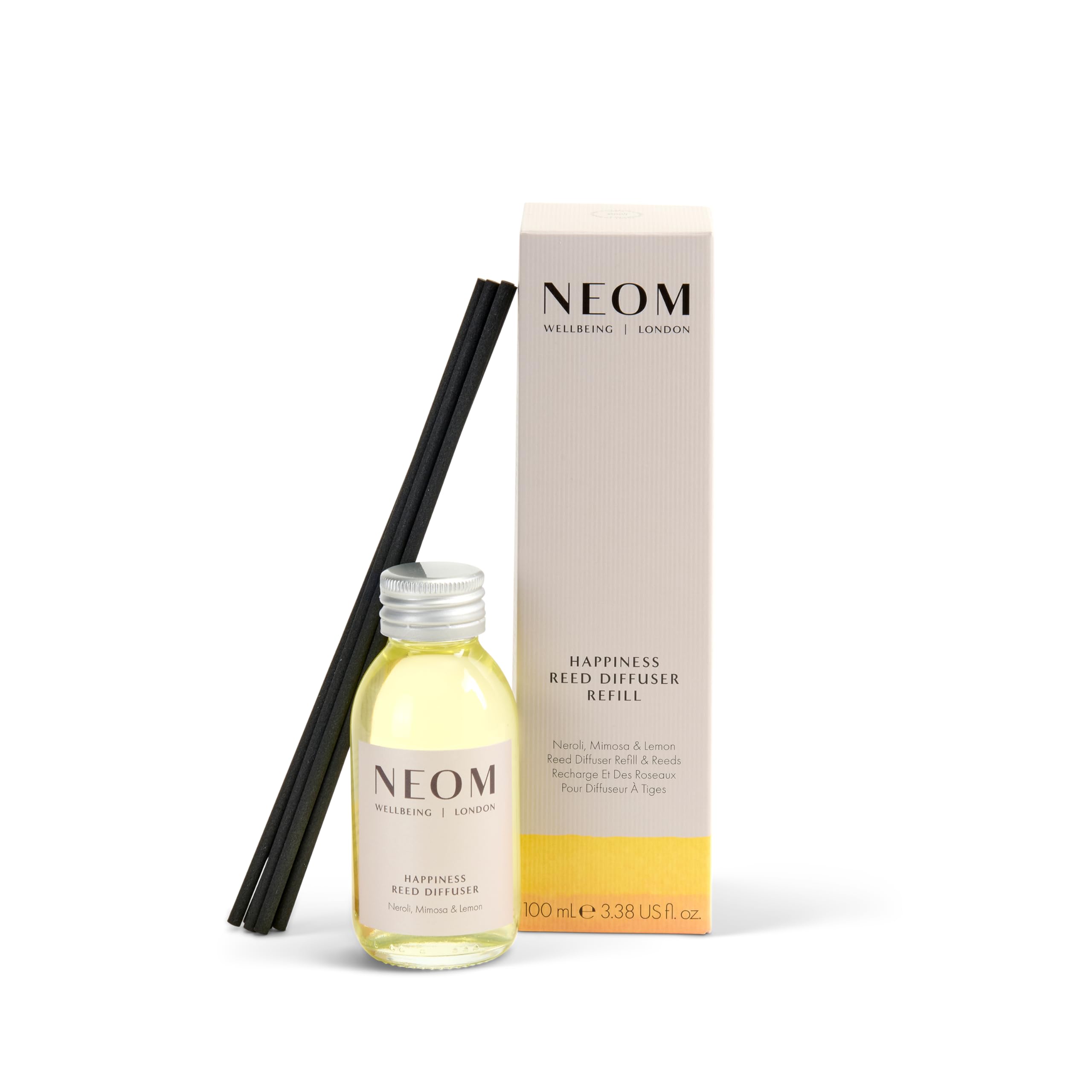 NEOM Happiness Reed Diffuser Refill 100ml – Neroli, Mimosa & Lemon | 12 Weeks | 100% Natural