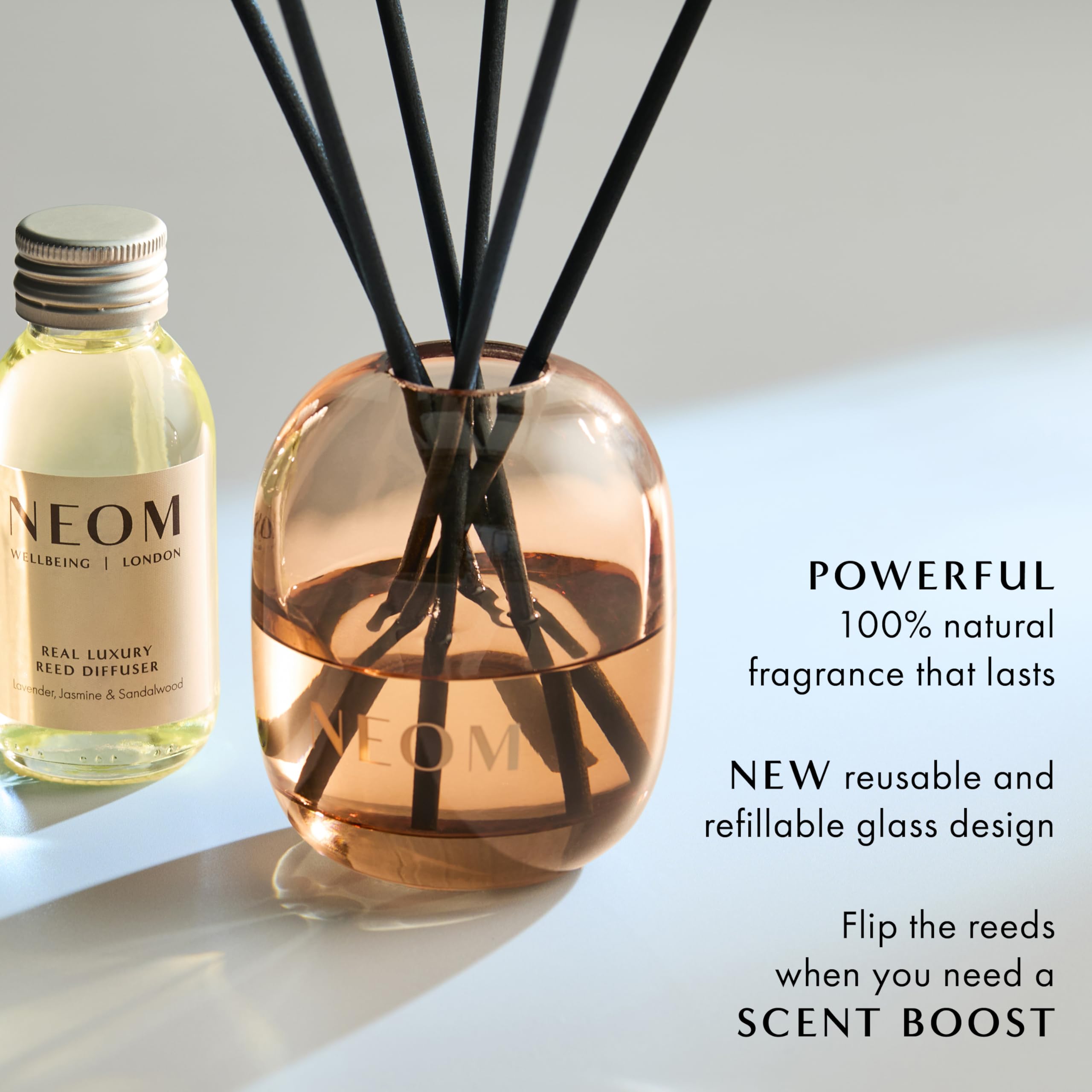 NEOM Real Luxury Reed Diffuser 100ml – Lavender, Jasmine & Sandalwood (Refillable)