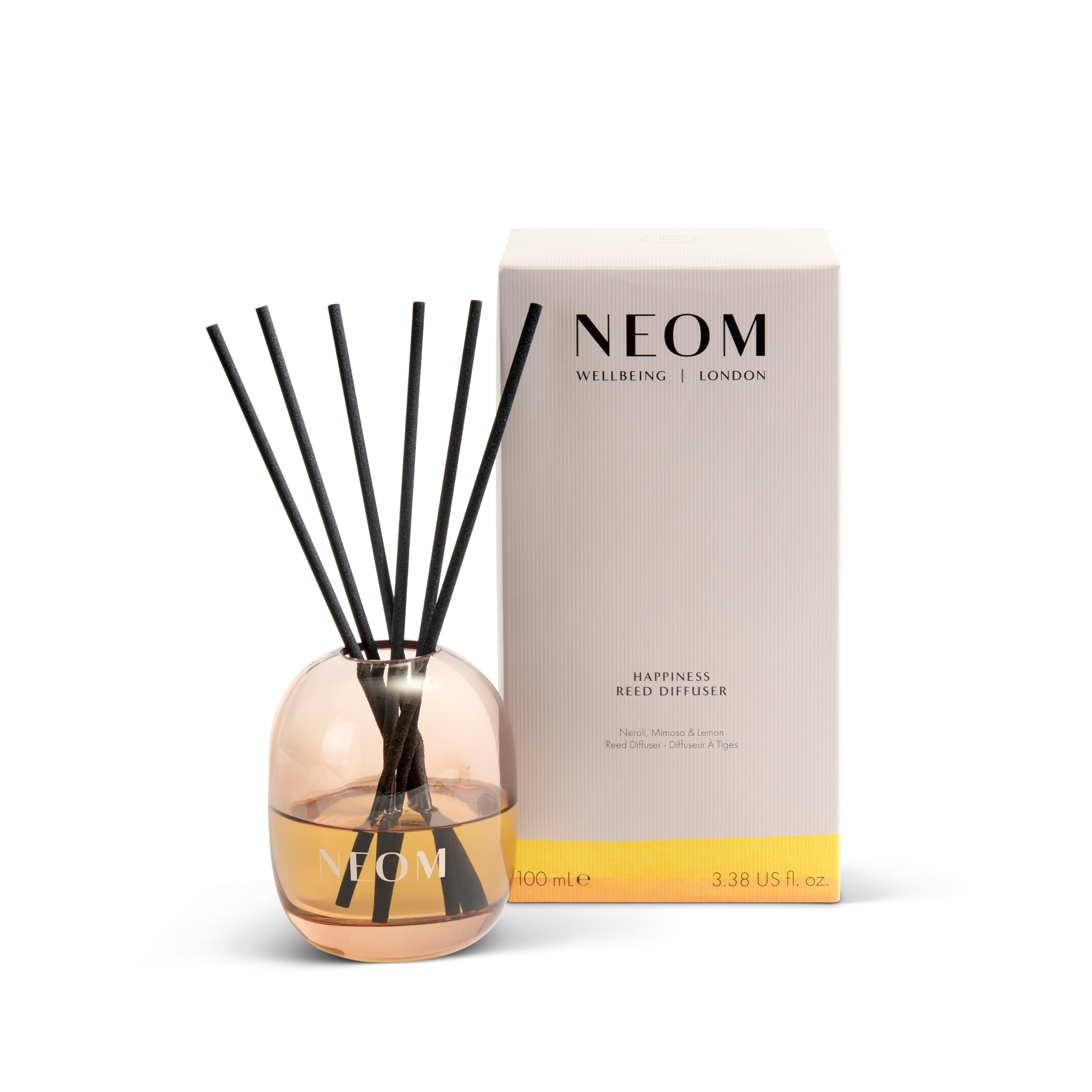 NEOM Happiness Reed Diffuser 100ml – Neroli, Mimosa & Lemon | 12 Weeks, 100% Natural & Refillable