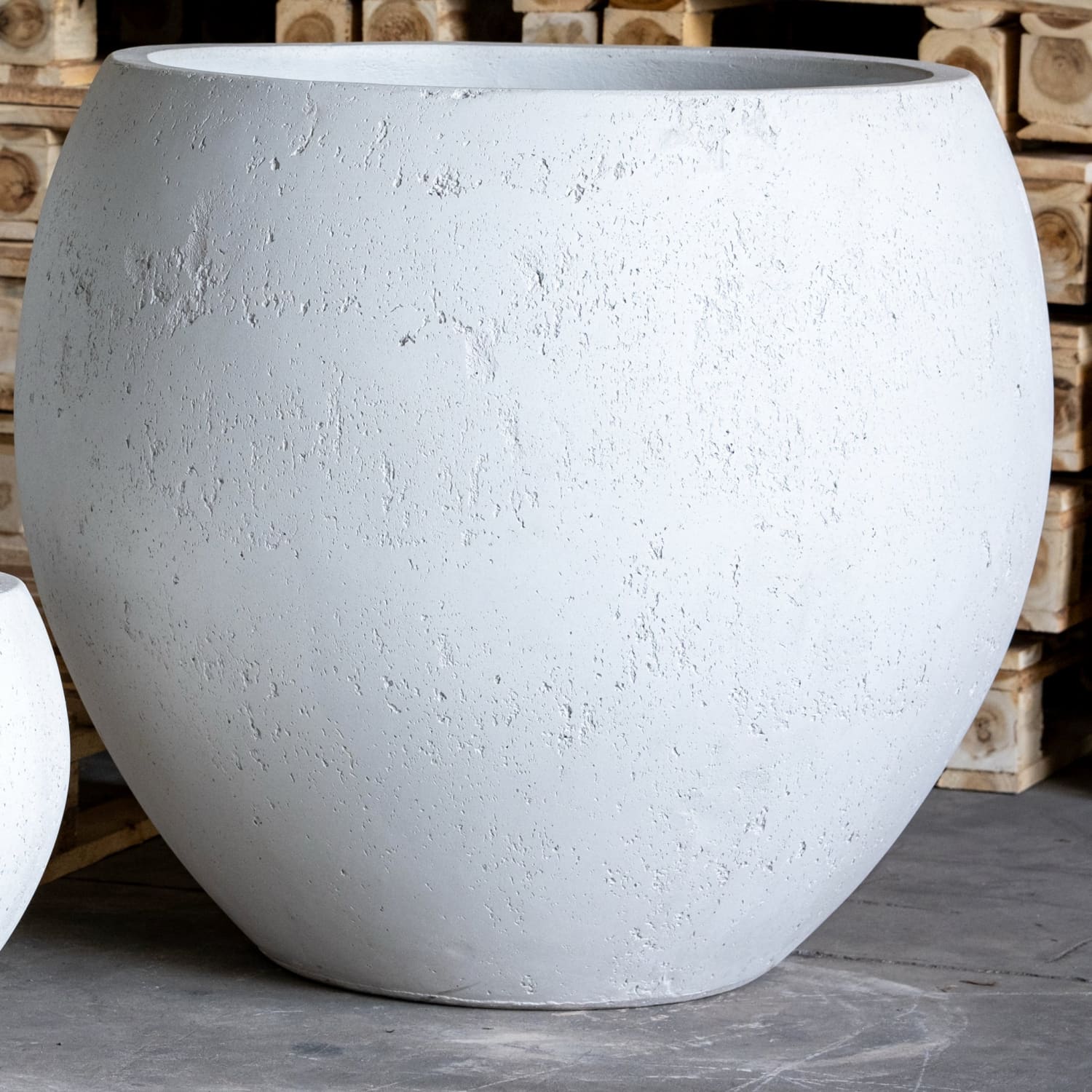 Orbello | White Mist – 70cm Extra Large Concrete Sphere Planter – 207L Round Plant Pot