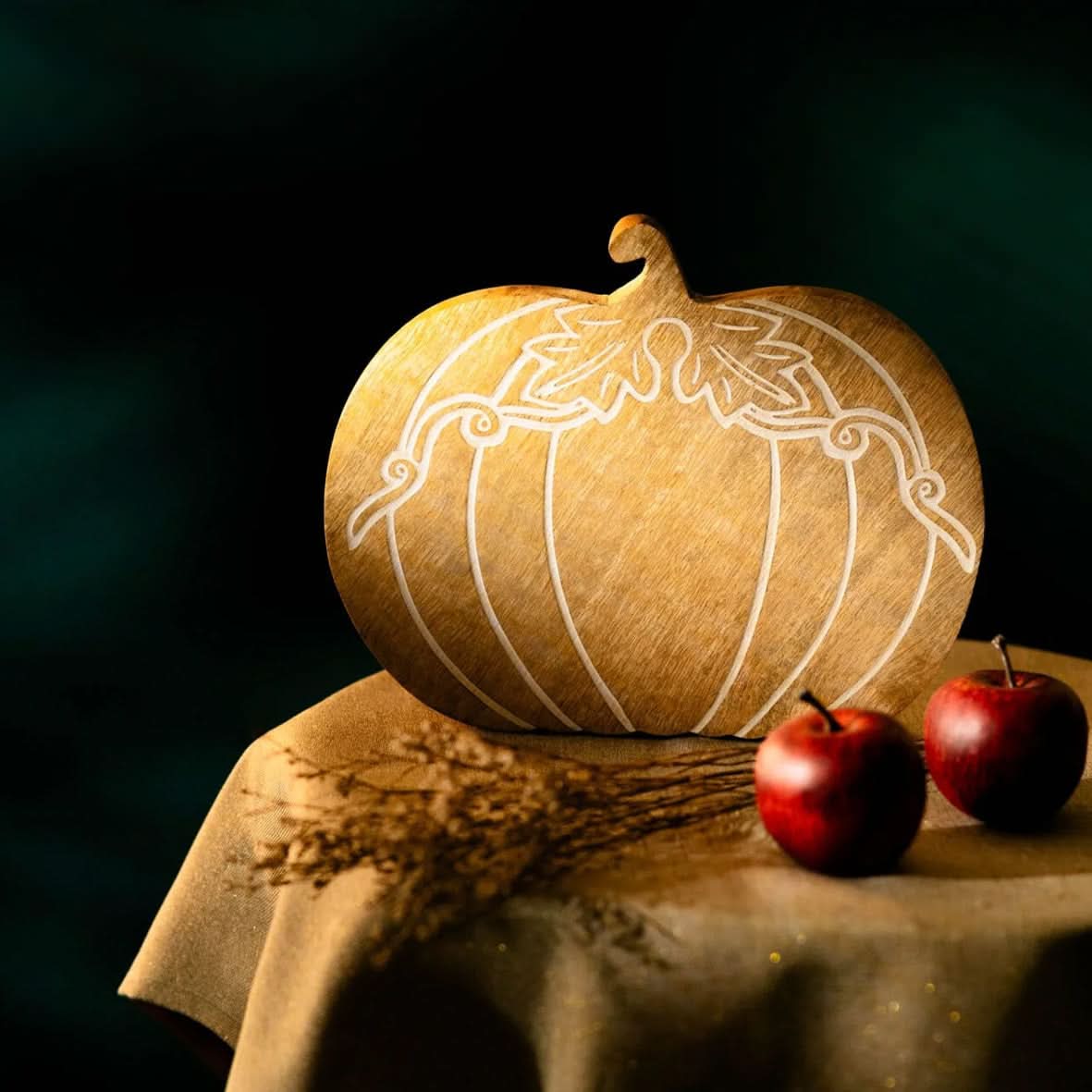 Autumn Wooden Pumpkin Ornament Handmade Mango Wood Décor 25cm